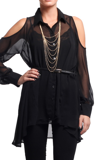 Cut Out Shoulder Chiffon Blouse Slide 1