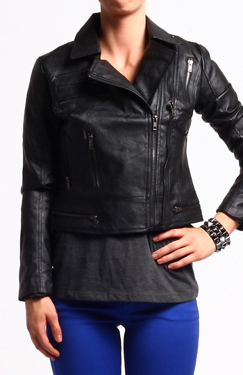 Black Leather Biker Jacket Slide 1