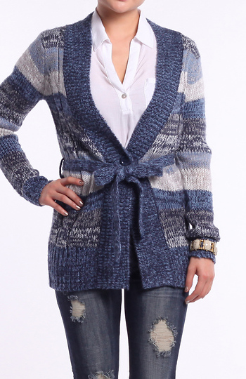 Blue Hue Belted Knit Cardigan Slide 1