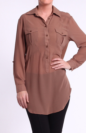 Sheer Button Up Tunic Blouse Slide 1