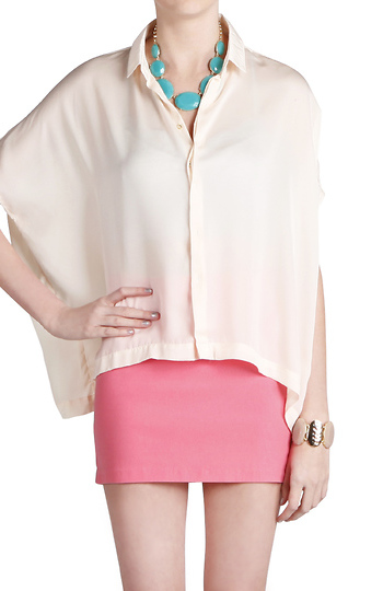 Skinny Collar Blouse with French Sleeve Slide 1