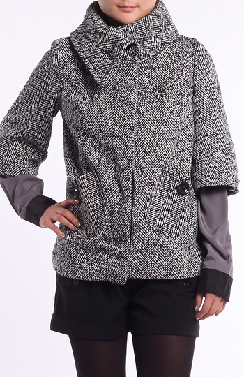 Oversized Collar Tweed Coat Slide 1