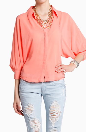 Coral Button Down Blouse Slide 1
