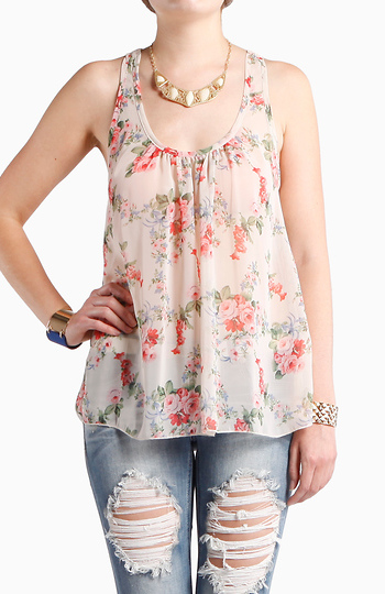 Floral Drape Back Top Slide 1