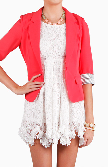 Coral Blazer With Striped Cuff Slide 1