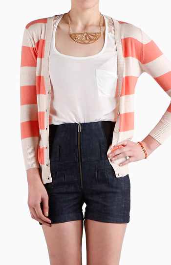 Striped V-Neck Cardigan Slide 1