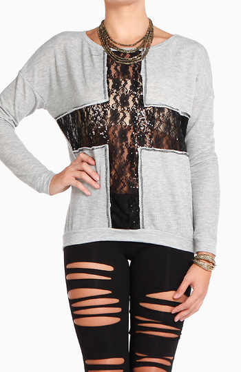 Cross Lace Insert Sweatshirt Slide 1