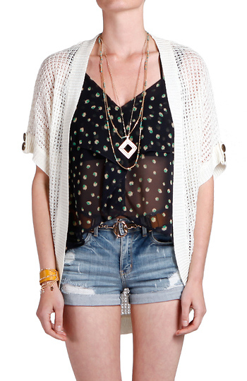 Short Sleeved Drape Knit Cardigan Slide 1