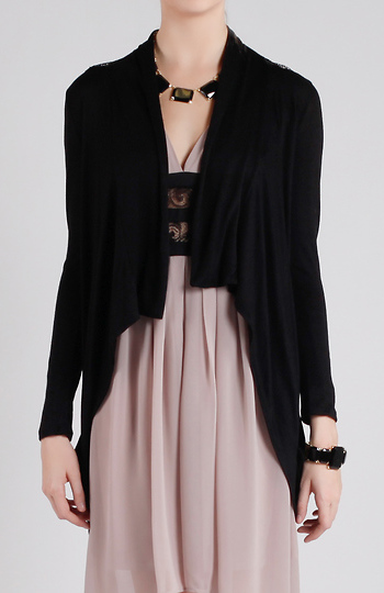 Drape Front Lace Back Cardigan Slide 1