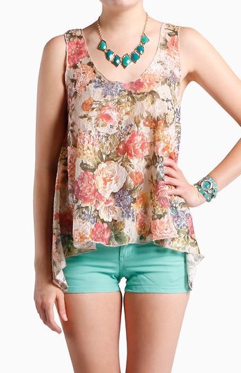 Floral Lace Asymmetrical Tank Slide 1