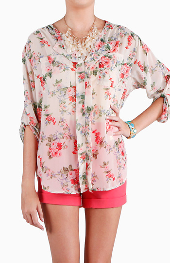 Floral Pleated Blouse Slide 1