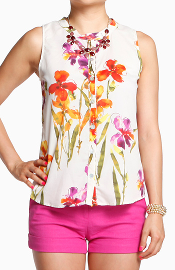 Tropical Punch Floral Blouse Slide 1