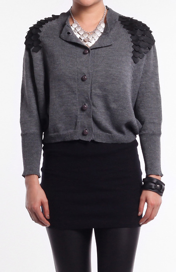 Leather Shoulder Scale Batwing Cardigan Slide 1