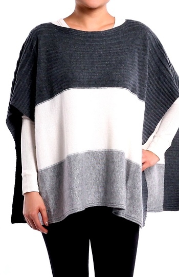 Knitted Color Block Poncho Slide 1