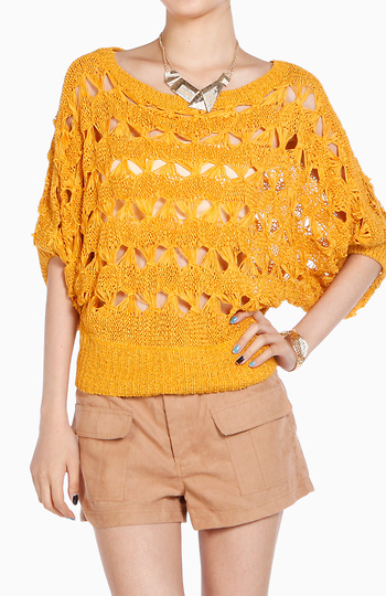 Open Knit Cropped Sweater Slide 1