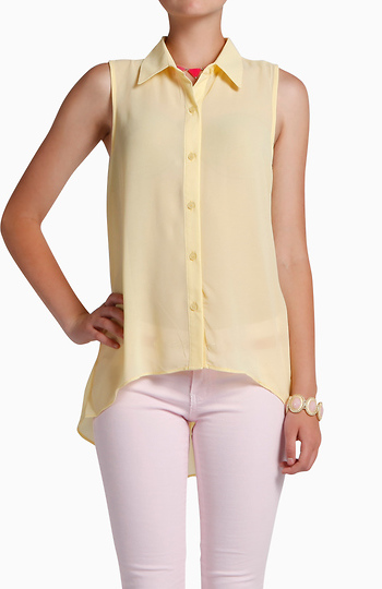 Sleeveless Button Down Top with Cinched Back Slide 1