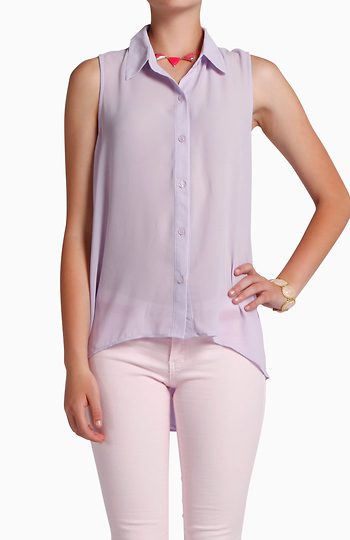 Sleeveless Button Down Top with Cinched Back Slide 1