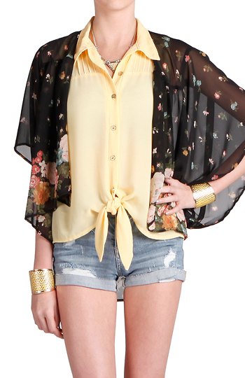 Floral Chiffon Kimono Cardigan Slide 1