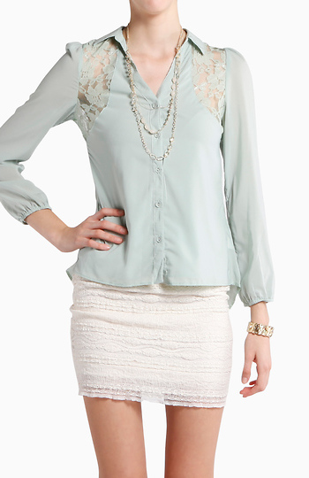 Mint Lace Open Back Blouse Slide 1