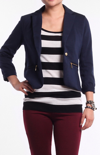 Cropped Girlfriend Blazer with Twin Zip Pockets Slide 1