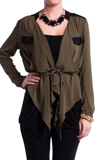 Color Block Top with Contrast Belt Slide 1
