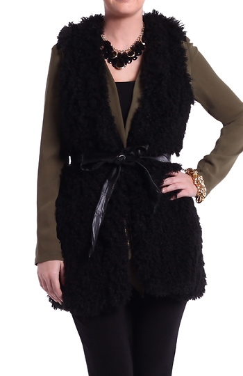Faux Fur Gilet with Leather Belt Slide 1