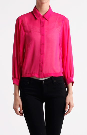 Sheer Batwing Collar Blouse Slide 1