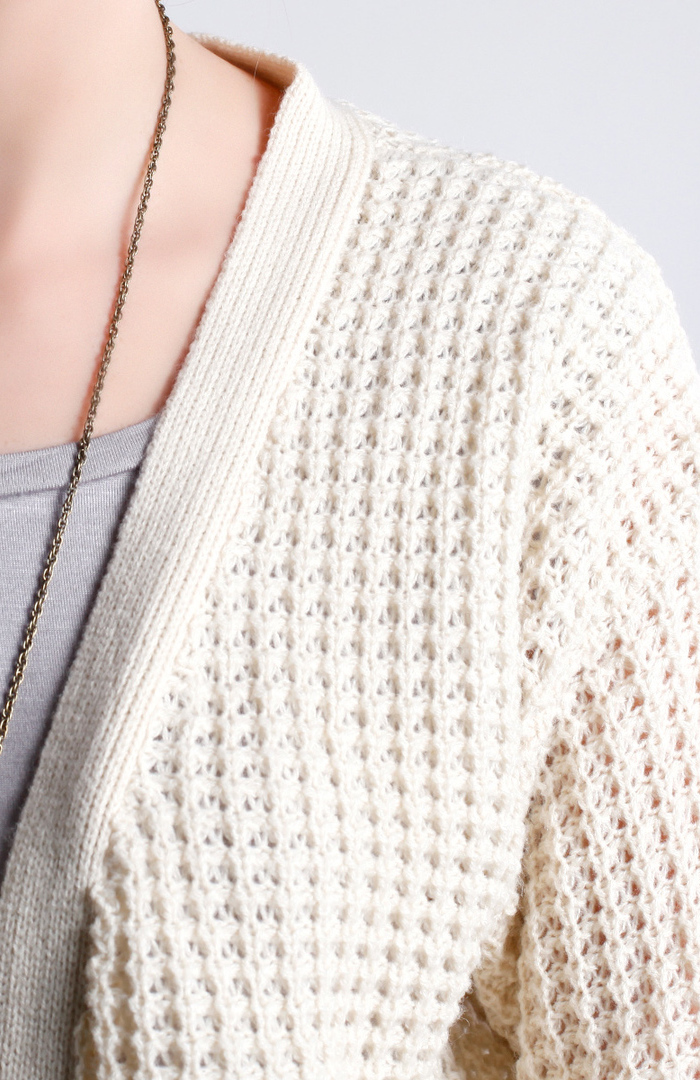 Slouch Waffle Knit Cardigan in Ivory DAILYLOOK