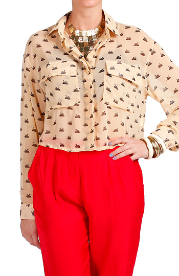 Swan Print Cropped Blouse Slide 1