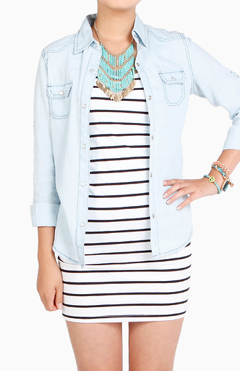 Lace Back Denim Button Down Slide 1