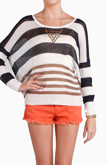 Striped Open Knit Sweater Slide 1