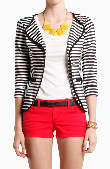 Striped Gold Button Blazer Slide 1