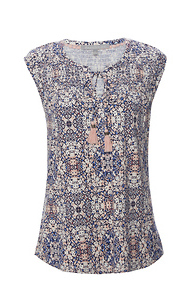 Daniel Rainn Tassel Tie Printed Top Slide 1