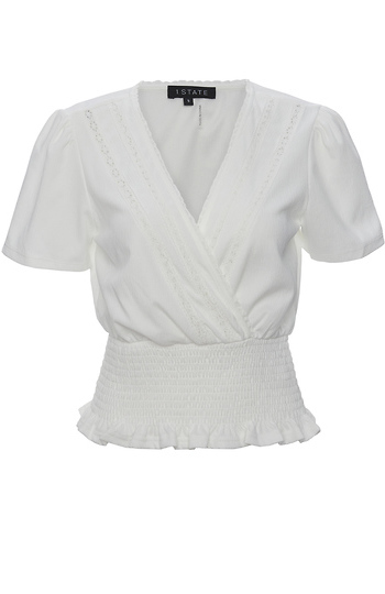 1. State Short Sleeve Smocked Waist Top Slide 1