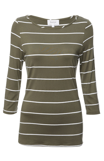 3/4 Sleeve Striped Boat Neck Slide 1