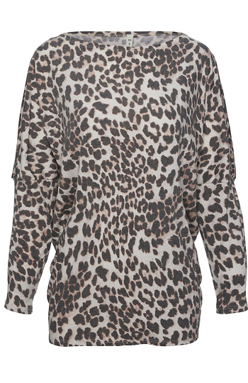Leopard Print Long Sleeve Dolman Top Slide 1