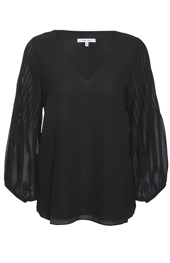 V-Neck Bubble Sleeve Blouse Slide 1