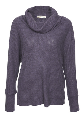 Cowl Neck Brushed Waffle Knit Top Slide 1