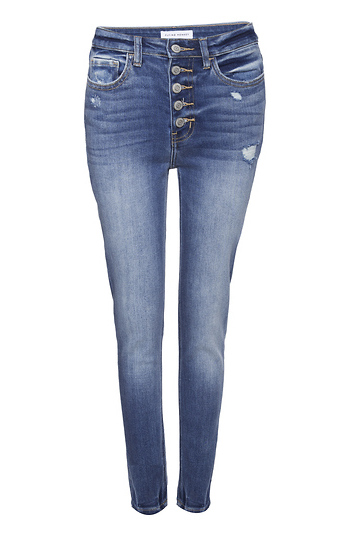 Exposed Button Fly Ankle Denim Slide 1
