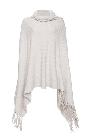 Boho Fringe Cowl Neck Poncho Sweater Slide 1