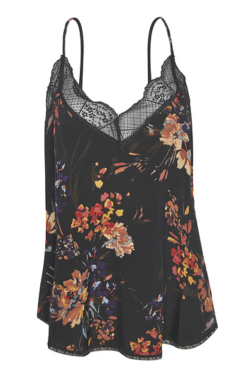 Black Silky Lace Trim Slip Floral Cami Slide 1
