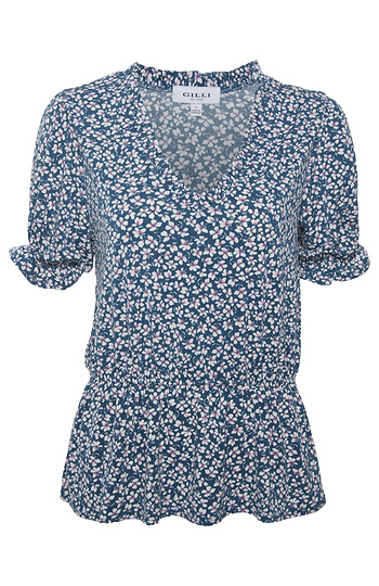Ruffle Sleeve V Neck Slide 1