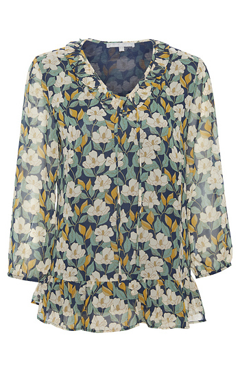 Daniel Rainn Ruffled Neckline Floral Print Blouse Slide 1