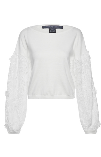 French Connection Lace Puff Sleeve Top Slide 1