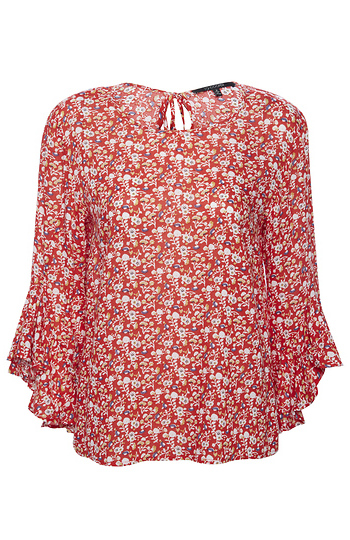 Collective Concepts Bell Sleeve Floral Printed Top Slide 1