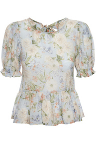 Short Sleeved Printed Peplum Top Slide 1
