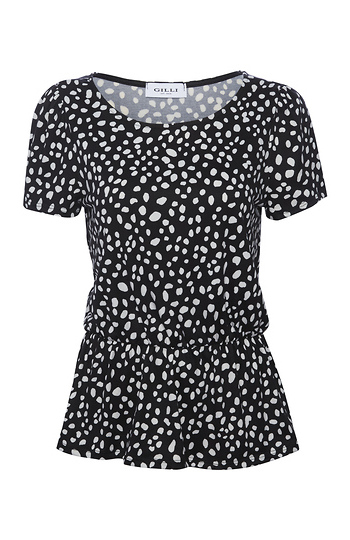 Short Sleeve Elastic Waist Abstract Print Top Slide 1