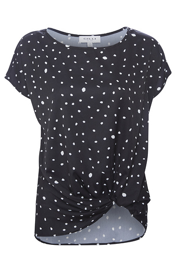 Short Sleeve Printed Front Knit Top Slide 1