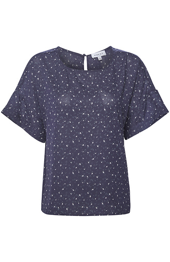 Rolled Short Sleeve Abstract Print Top Slide 1