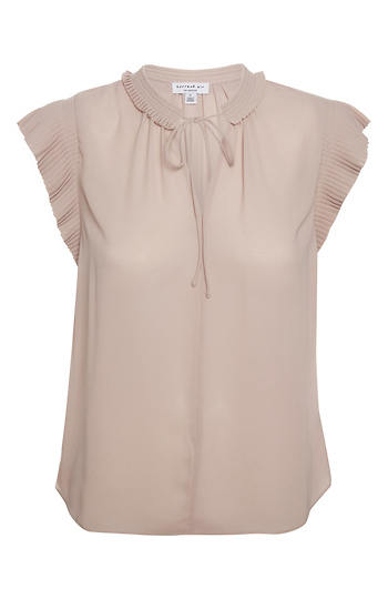 Pleated Cap Sleeve Blouse Slide 1